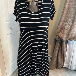 Avenue Black and White Striped T-shirt Dress